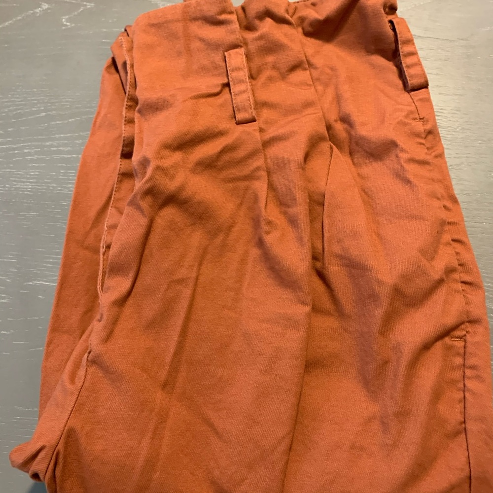 Burnt orange paper bag pants